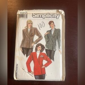 Simplicity Pattern 9413 Shoulder Pad Blazer 1989 Uncut Sze S/M (Vintage 12 14)